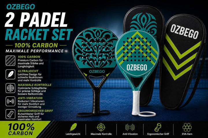 Premium Padel Schläger Set 2er – 100% Vollcarbon – inkl. 2 Tragetaschen, – Eva Kern – Für Anfänger &amp;