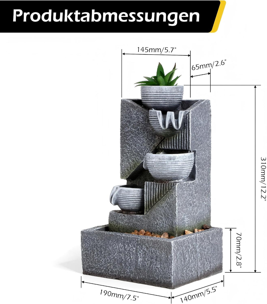 Dyna-Living Zimmerbrunnen Tischbrunnen mit Rollender Kugel