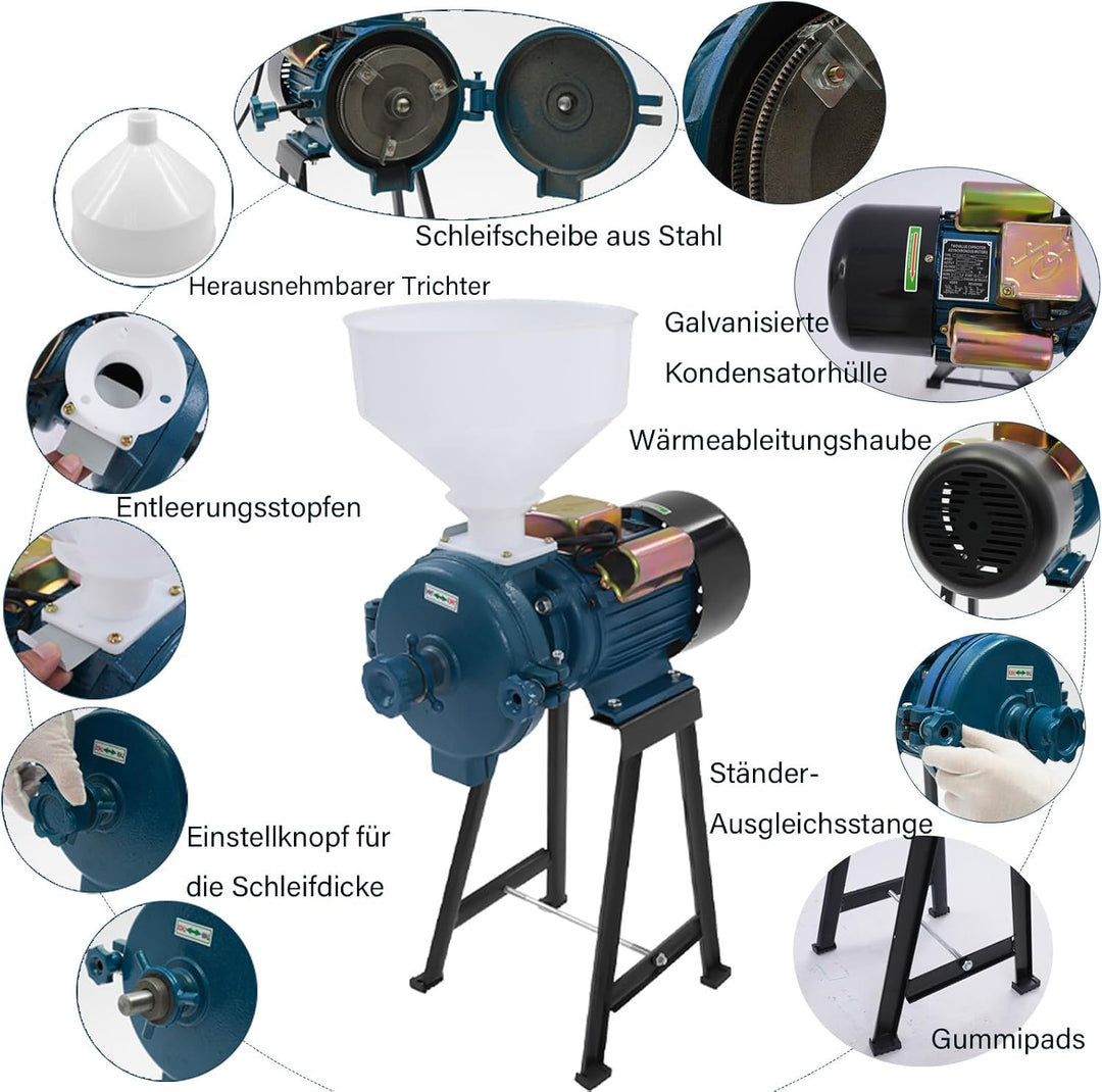 Elektrisch Getreidemühle Kornmühle mit Trichter Schrotmühle Zerkleinerer Grain Mill Kommerzielle ele