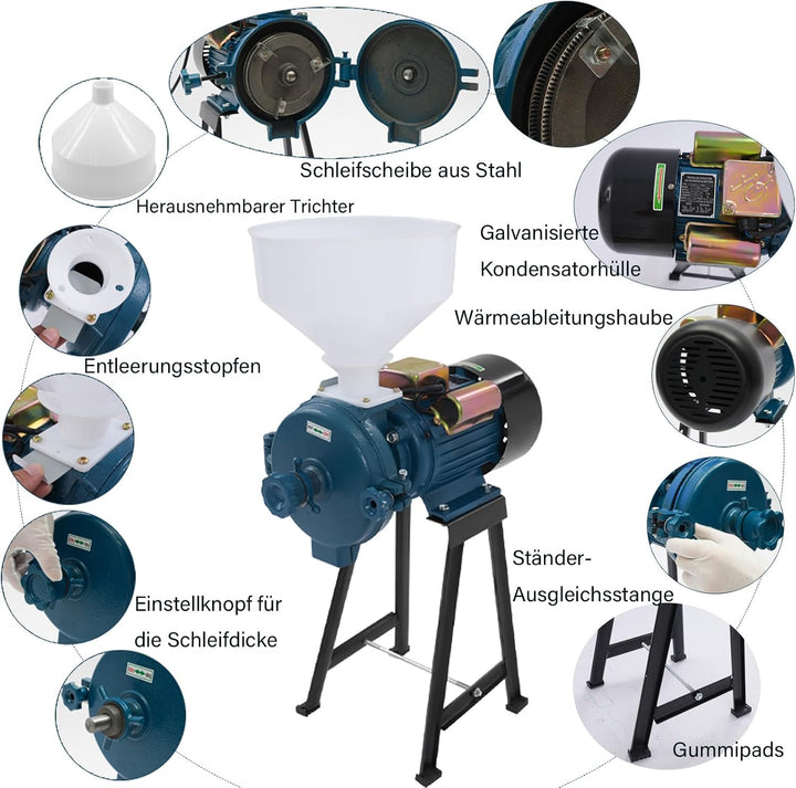 Elektrisch Getreidemühle Kornmühle mit Trichter Schrotmühle Zerkleinerer Grain Mill Kommerzielle ele