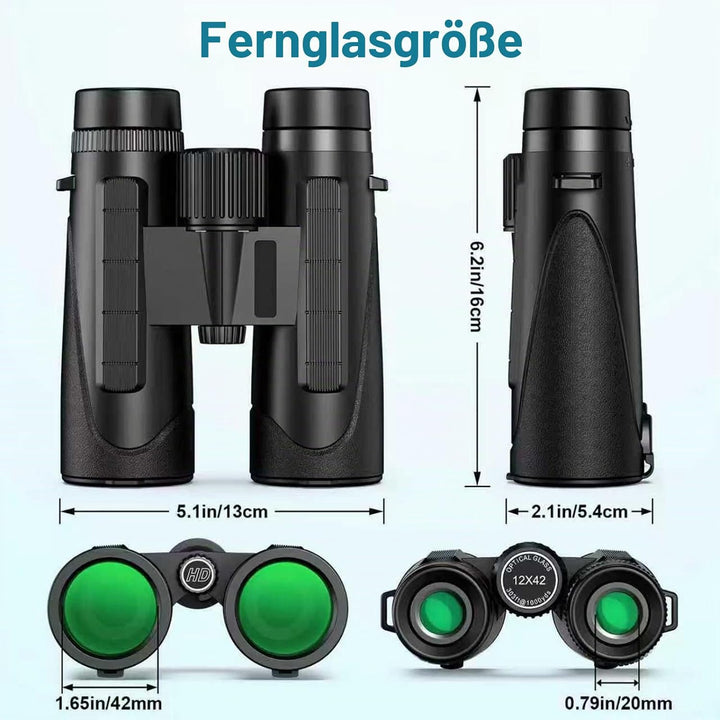 Homavit Fernglas 12x42, BAK4 Prism FMC ferngläser, HD Ferngläser wasserdicht, inklusive Tragetasche,