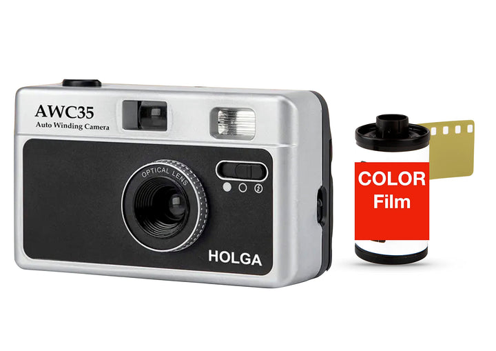 Holga 35mm Kleinbild Automatik Motor Kamera Point and Shoot Set incl. Color Film 35mm Kleinbild Silb