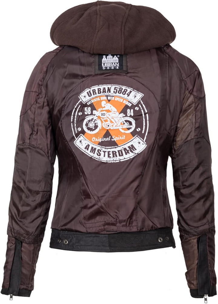 URBAN 5884 Motorradjacke Damen Mit Protektoren, Damenjacke aus Lammleder, Protektoren für Rücken, Sc