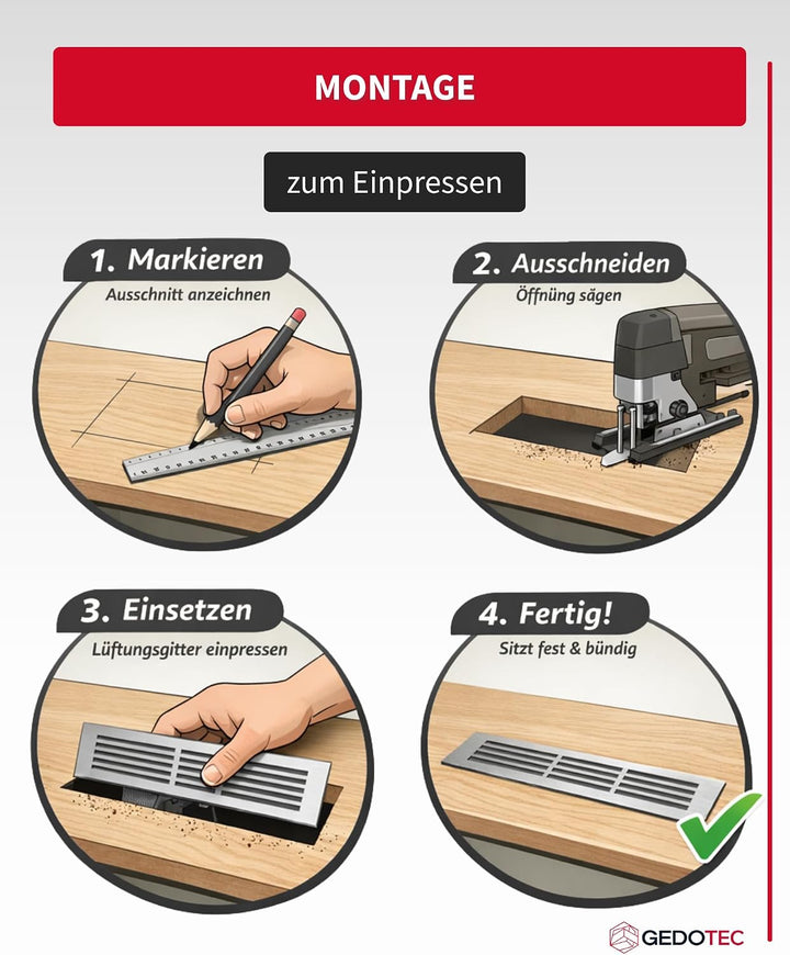 Gedotec Lüftungsgitter rechteckig aus Aluminium - 1 Stück Abluftgitter Weiss matt - Heizungsgitter 5
