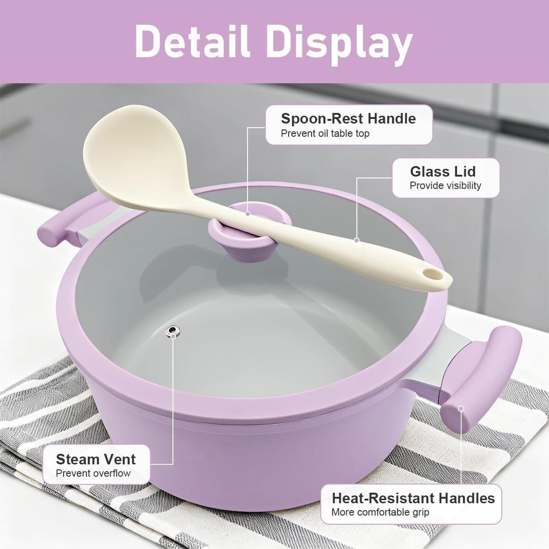 AIKENBBKK Kochtopf 24cm mit Deckel, 5L Anthaft Aluminium Schmortopf- Lila Lila 24 cm-mit Deckel, Lil