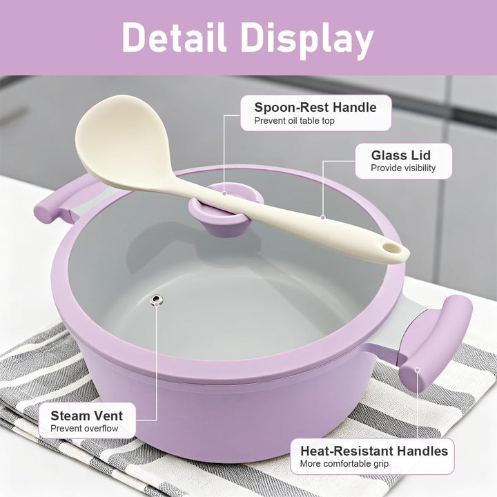 AIKENBBKK Kochtopf 24cm mit Deckel, 5L Anthaft Aluminium Schmortopf- Lila Lila 24 cm-mit Deckel, Lil