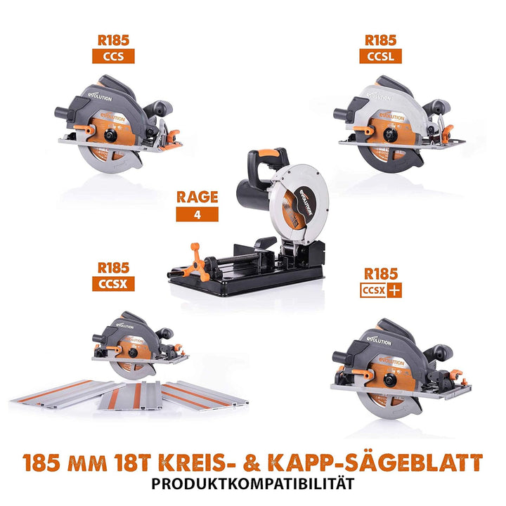 Evolution Power Tools R185TCT-20CS (Rage) Multi-Material-TCT-Klinge zum Schneiden von Holz, Metall u
