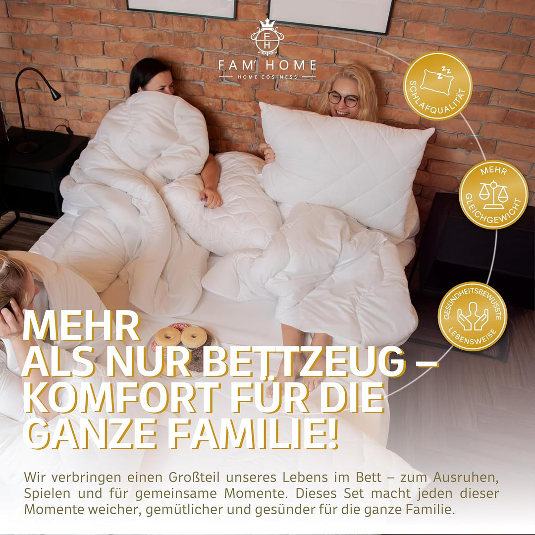 FAM Home Bettdecke 135x200 &amp; Kissen 80x80 Set – Ganzjahredecke, Waschbar Set 80x80cm / 135x200cm, Se