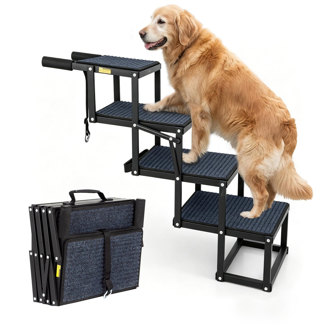 Thanaddo Hundetreppe Auto, 4-stufige Hundetreppe mit Teppich, Hunderampe Auto klappbar Extra Stabile