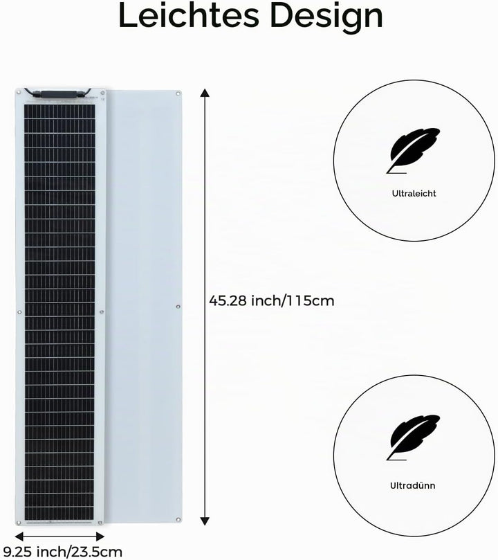 100 watt (2x50W) Flexibles Solarpanel Schmal Lang