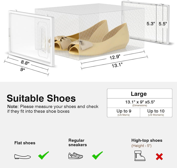 12er Set Schuhboxen stapelbar transparent, faltbare Schuh-Organizer
