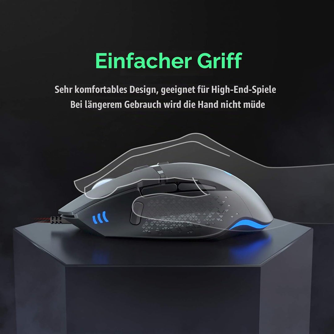 Gaming Maus 7200 DPI Einstellbarer USB RGB Led Gaming Mäuse für Grosse Hände, 8 Programmierbare PC M