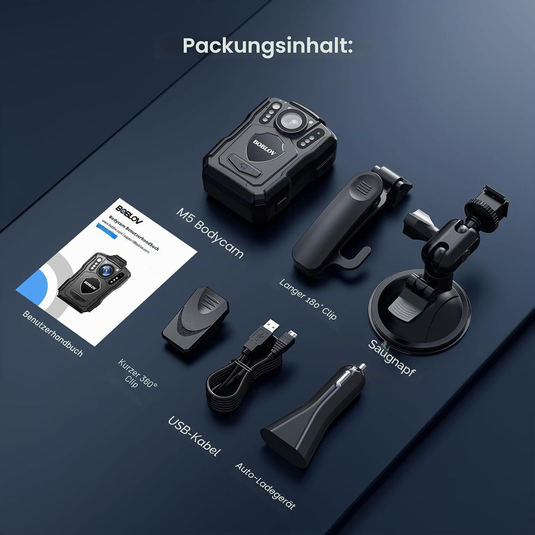 BOBLOV M5 2K Körperkamera mit Audio, 1440P 128GB GPS Police Body Cam für Strafverfolgungsbehörden, 4