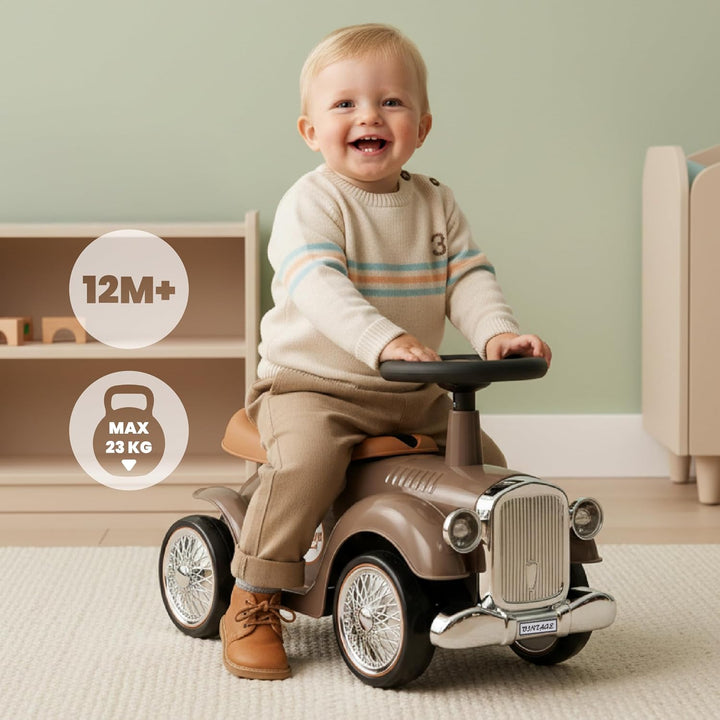 Rutschauto ab 1 Jahr Retro Classic, Rutschauto Indoor, Auto Kinder, Baby Auto, Gehhilfe mit Horn (Br