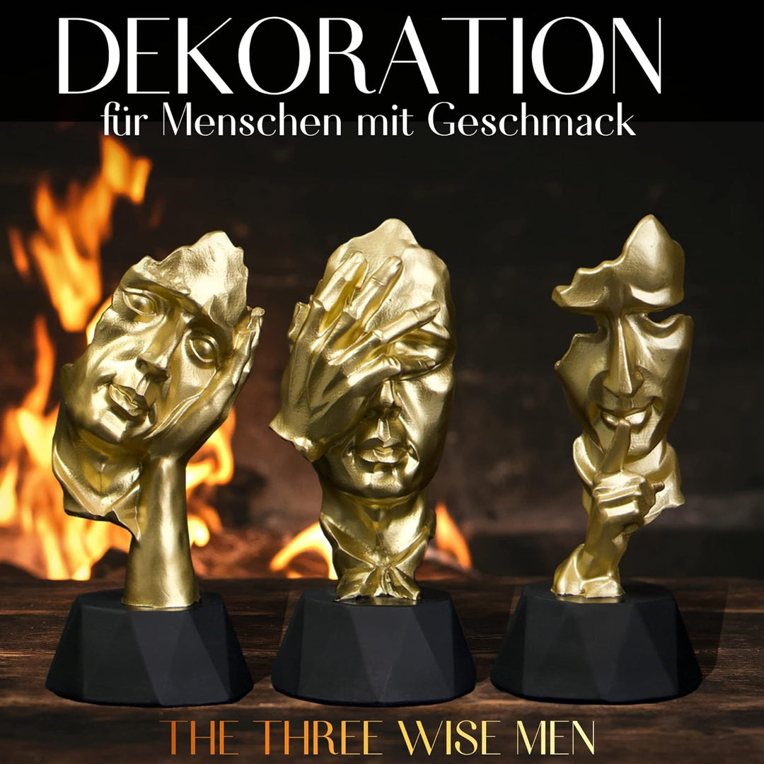 Denker Statue 3er Set – abstrakte Kunst Skulpturen in Gold Schwarz, Gold