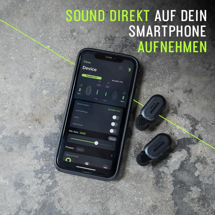 Shure MoveMic Two Set-Profi Funk-Ansteckmikros mit Empfänger für Kamera, iPhone, Android, Mac &amp; PC,
