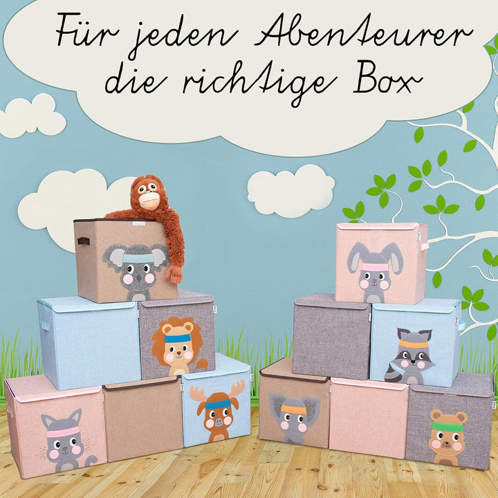 Aufbewahrungsbox mit Deckel im 2er Set Hase und Katze I Doppelpack Spielzeugbox mit Tiermotiv passen