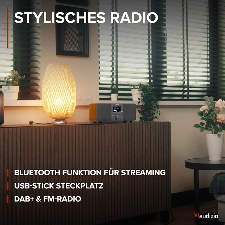 Audizio Genua DAB Radio mit Bluetooth – Stereo DAB Plus Radio mit Fernbedienung, 60 Speicherplätze,
