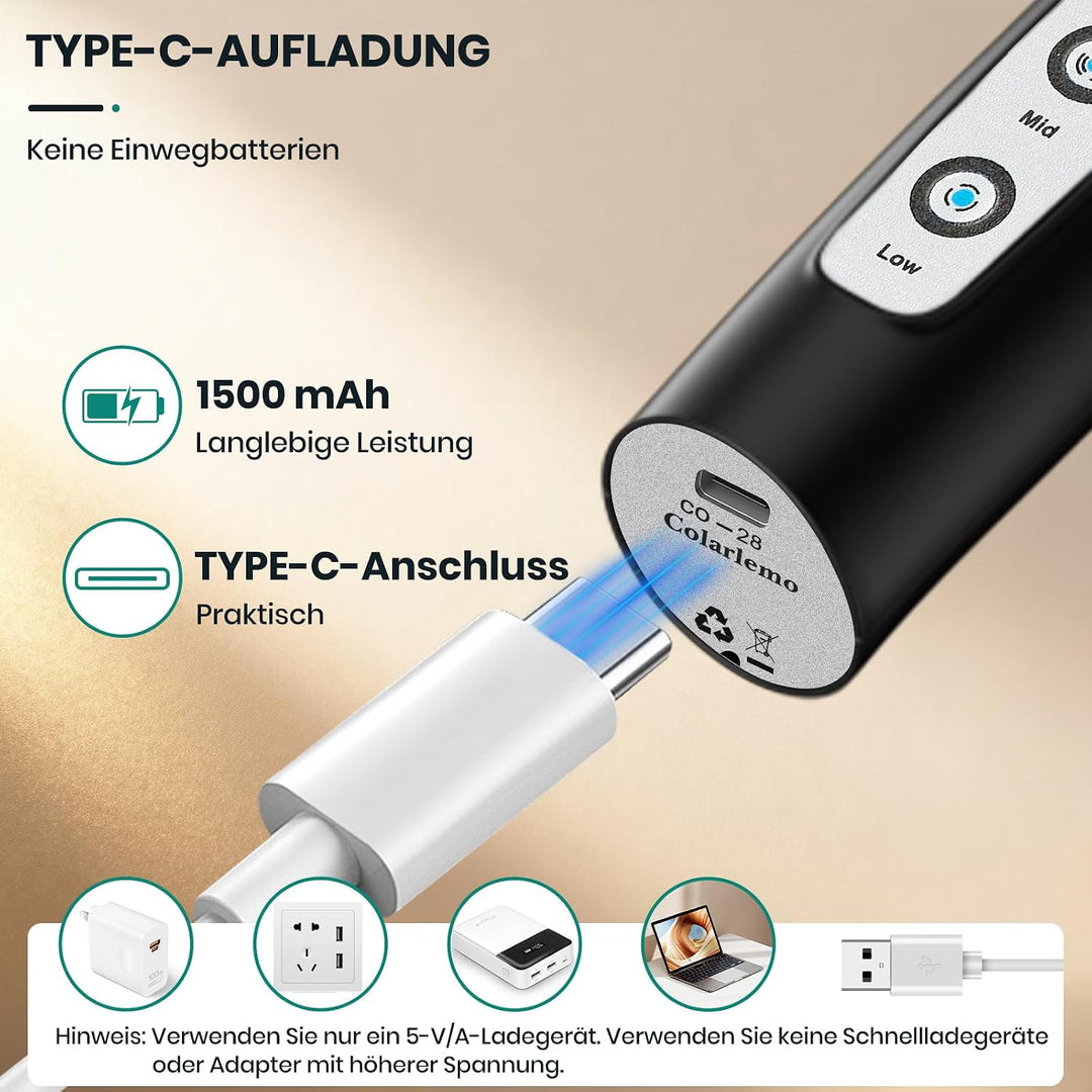 Milchaufschäumer Elektrisch mit 3 Quirl USB-C Wiederaufladbar Milchschäumer Schwarz ohne Ständer, Sc