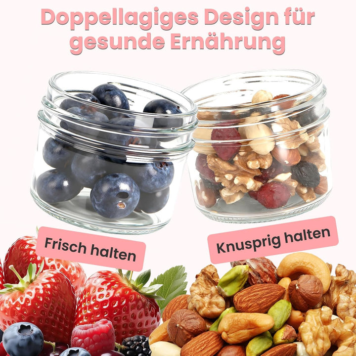 2er Overnight Oats Gläser, Müslibecher to go, 480 ml+120ml 480ML+120ML, 480ML+120ML