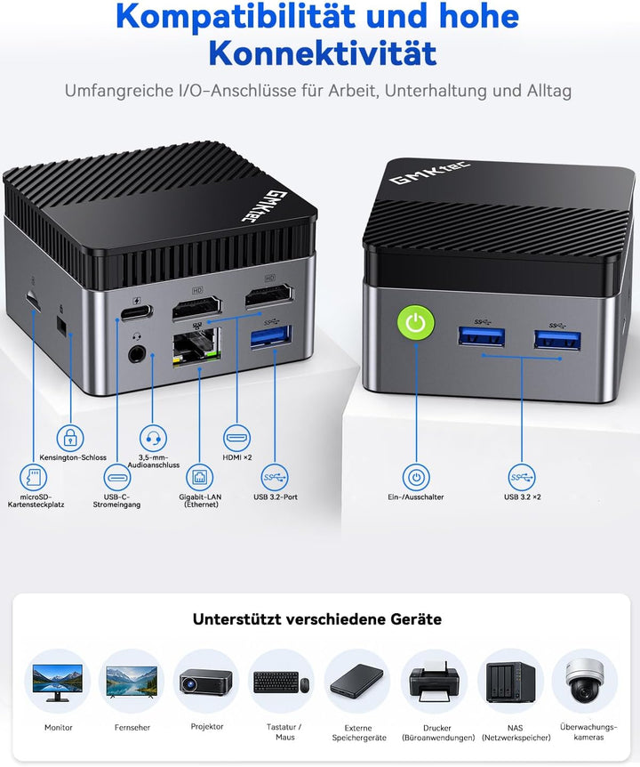 GMKtec G2 Plus Desktop Mini PC N150 12GB DDR5 256GB SSD Dual LAN, Mini Computer 1000Mbps, 4K Triple