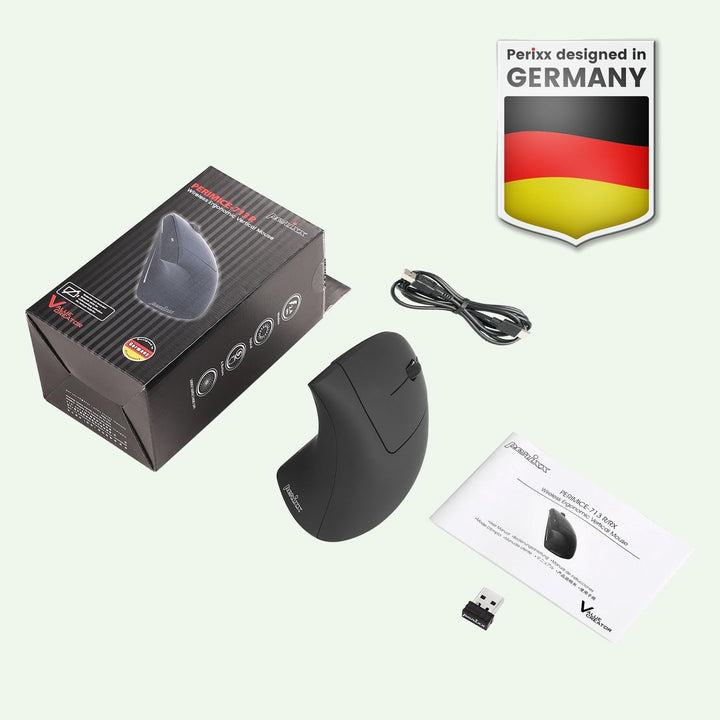 Perixx PERIMICE-713R Wireless Rechargeable Vertical Mouse - Duo Wired and Wireless Charging Feature