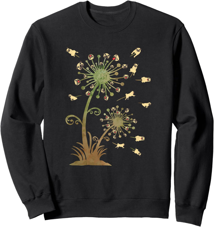Pug Dogs - Dandelion Flower - Funny Cute Pugs Lovers Sweatshirt