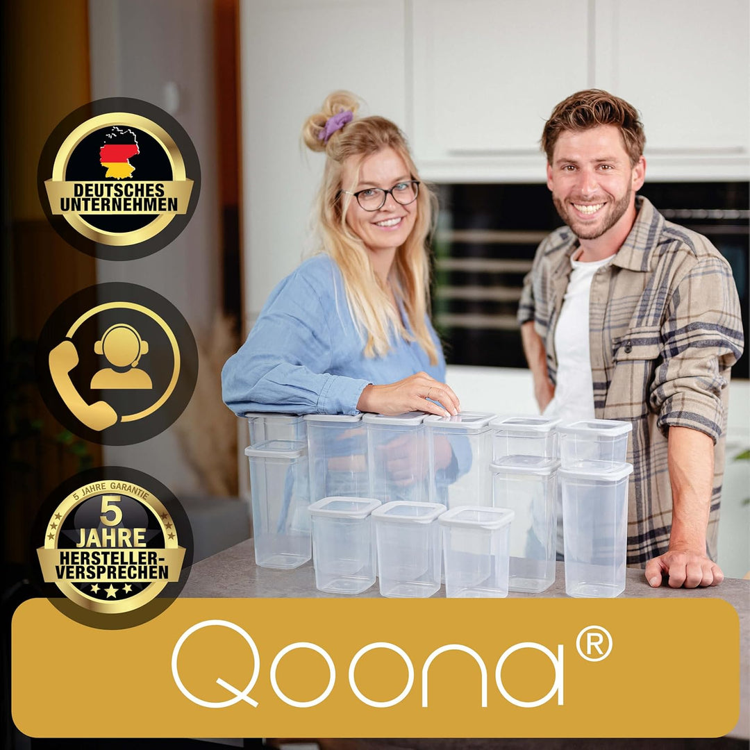 QOONA Luftdichte Vorratsdosen mit Deckel [1000ml - 12er-Set] Hellgrau - Stapelbar &amp; platzsparend für