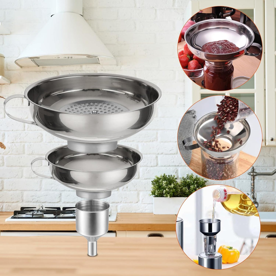 Gucass 8 Stk Trichter Edelstahl Set, Küche Marmeladentrichter Einfülltrichter mit Griff, Einmachtric