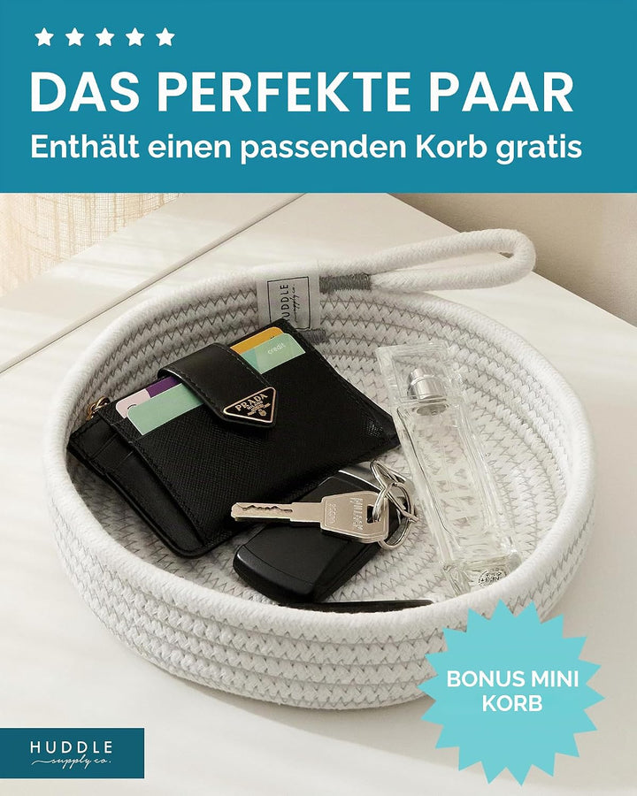 Waschbarer Jumbo-Deckenkorb in Grösse 4XL, 125 l, gewebter dekorativer Korb aus Baumwollseil mit Gri