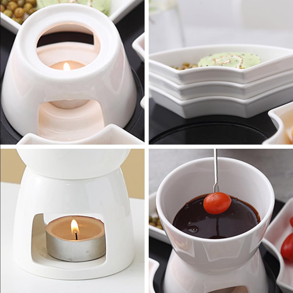 RANJIMA Schokoladen Fondue Set, Keramik Mini Schokofondue Käsefondue Fondue Set mit 4 Keramiktellern