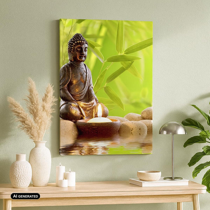 Bilder auf Leinwand 55x100cm Leinwandbild mit Rahmen Buddhismus Feng Shui Spa Bambus Gross Wanddeko
