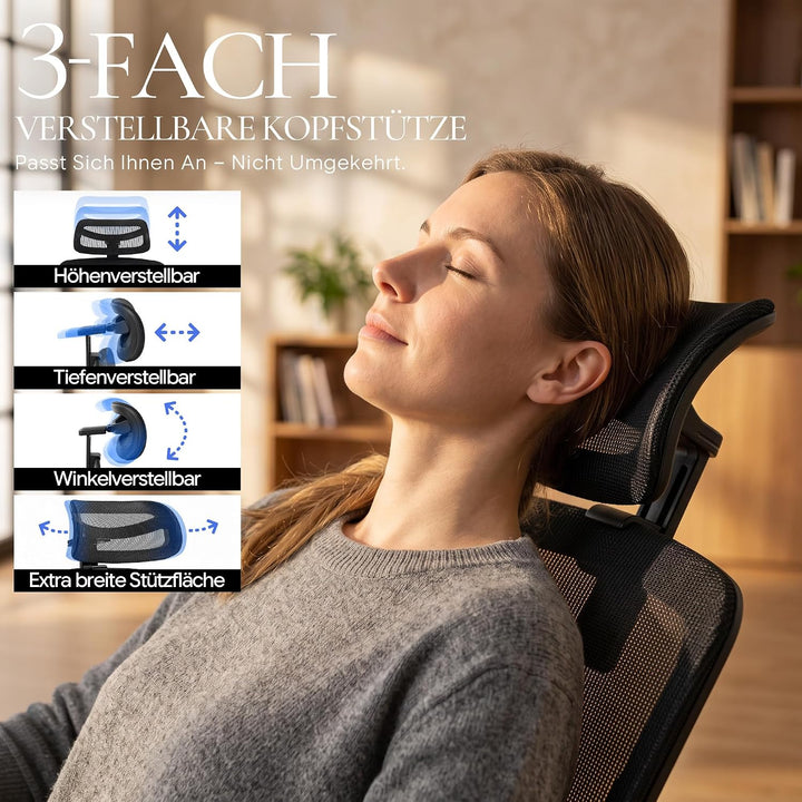 Schreibtischstuhl Ergonomischer Bürostuhl mit 150kg Tragkraft, verstellbaren Armlehnen, dynamischer