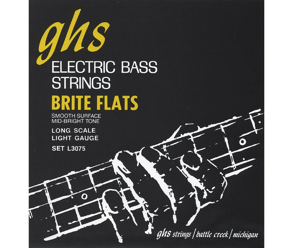 GHS Brite Flats - L3075 - Bass String Set, 4-String, Light, .045-.098