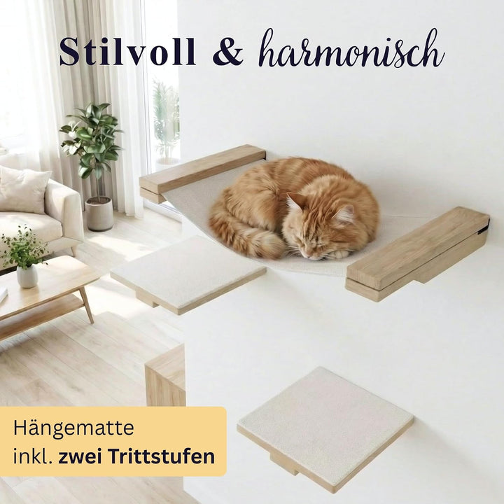 LUXOR Kletterwand Katzen Hängematte inkl. 2X Katzentreppe Wand &amp; Befestigungsmaterial - Stabilität u