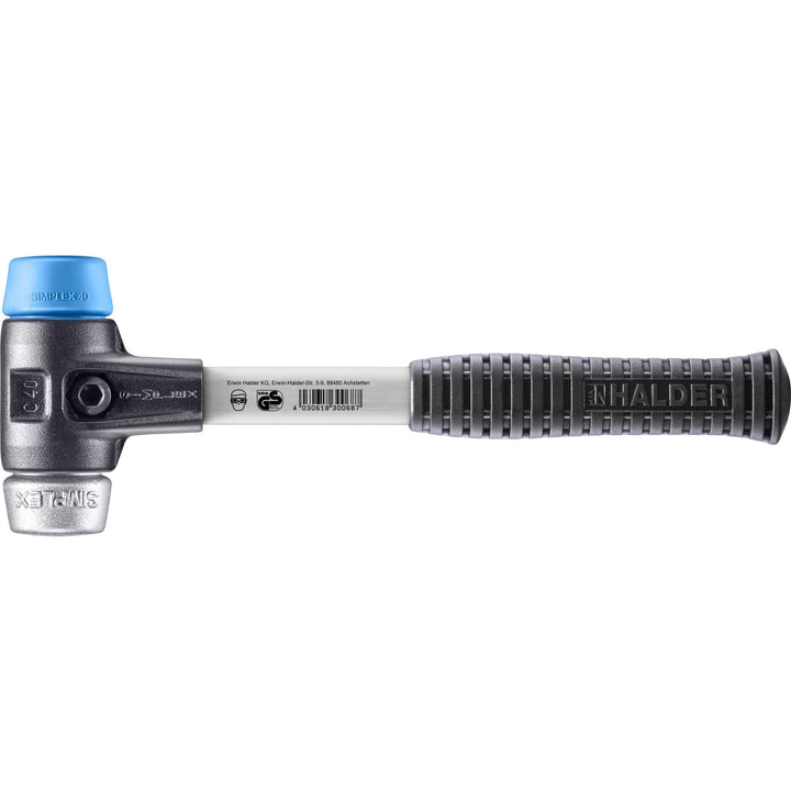 SIMPLEX-Schonhammer, TPE-soft/Weichmetall; mit verstärktem Tempergussgehäuse und Fiberglasstiel | D=