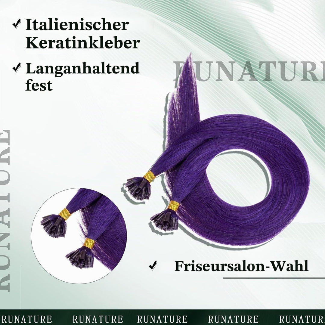 RUNATURE Extensions Echthaar Bondings Lila 45cm Bunte Echthaar Extensions Bondings Lila Extensions E