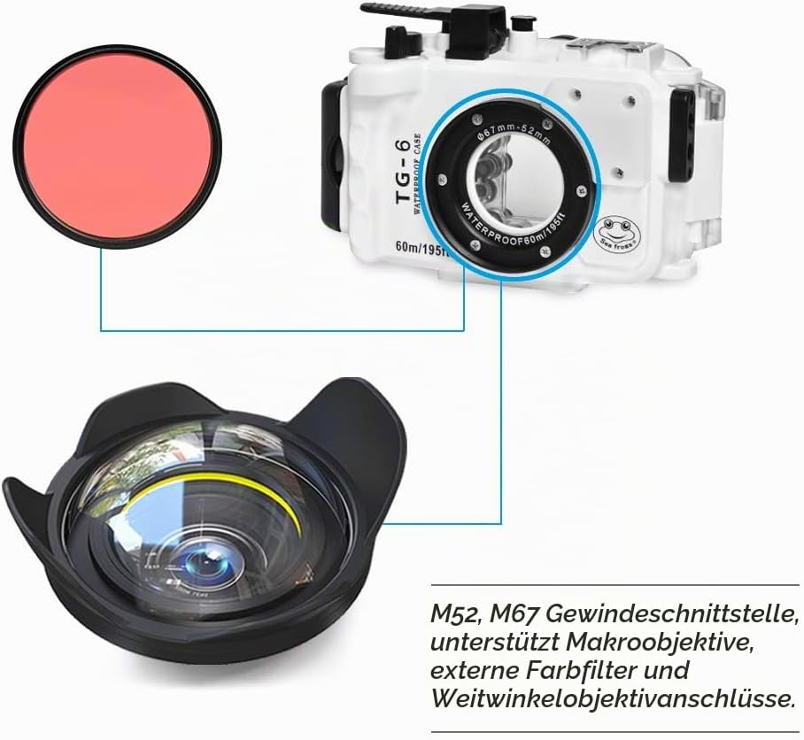 Sea frogs for Olympus TG-6 195FT/60M Underwater Camera Waterproof Diving housing Black (Housing + Re