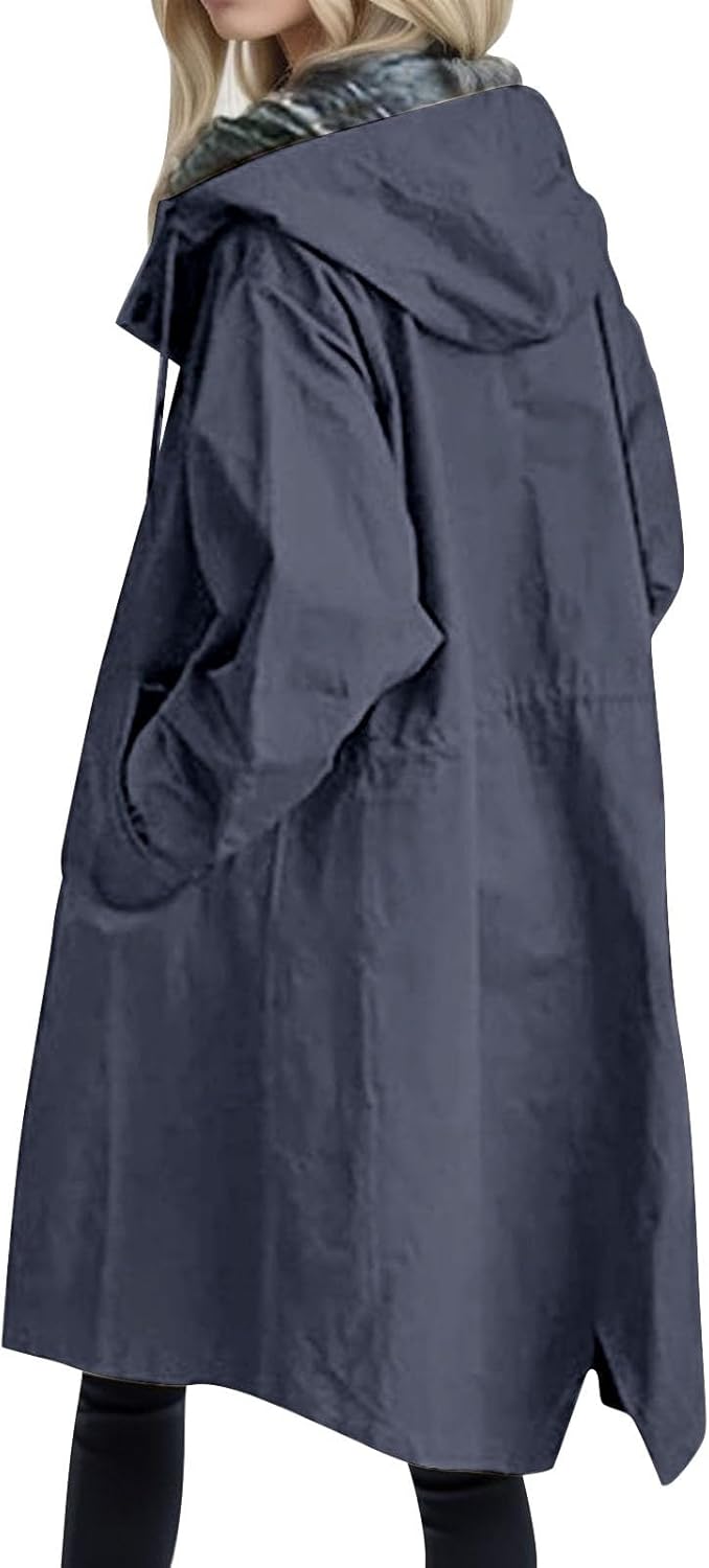 Beokeuioe Damen Trenchcoat Oversized Mantel Lang Umlegekragen Windjacke Einfarbig Damenmantel Überga