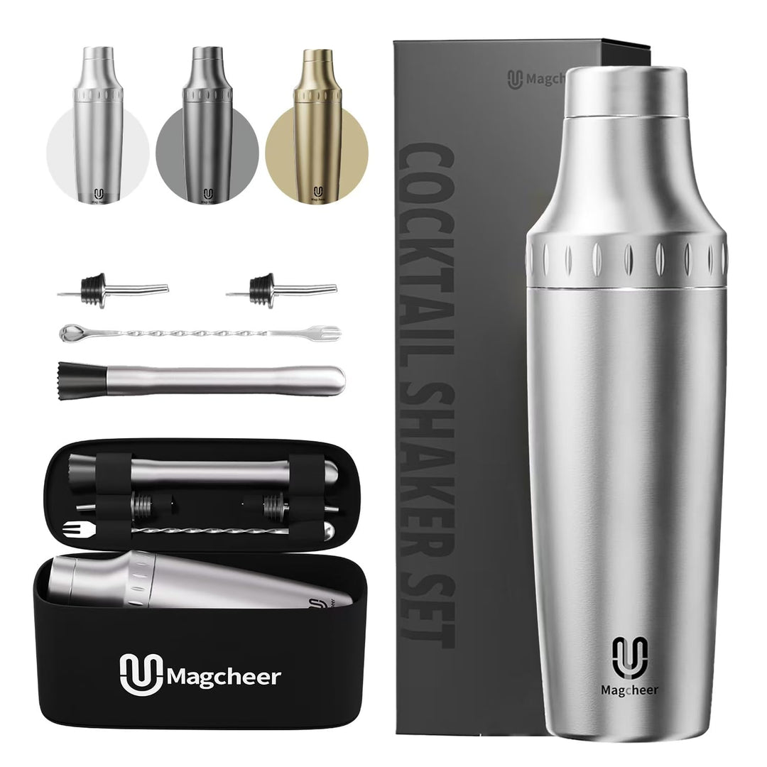 Cocktail Shaker Set mit Integrierter Massskala 900ml Premium Edelstahl Frostsicherer Doppelwand-Bark