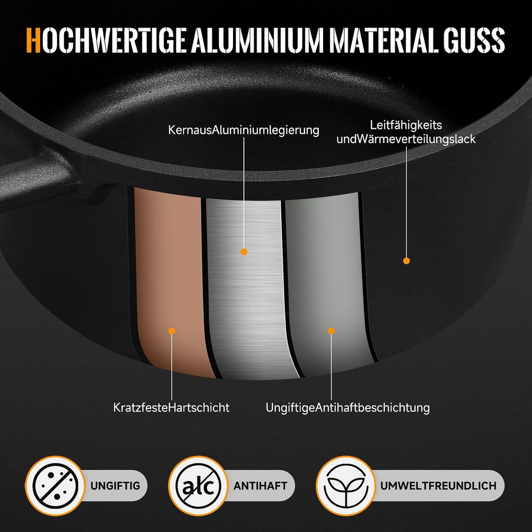 Topf Homelux 20cm Kochtopf Induktion Schmortopf mit Glasdeckel, 2,6L Kochtöpfe mit Antihaftbeschicht