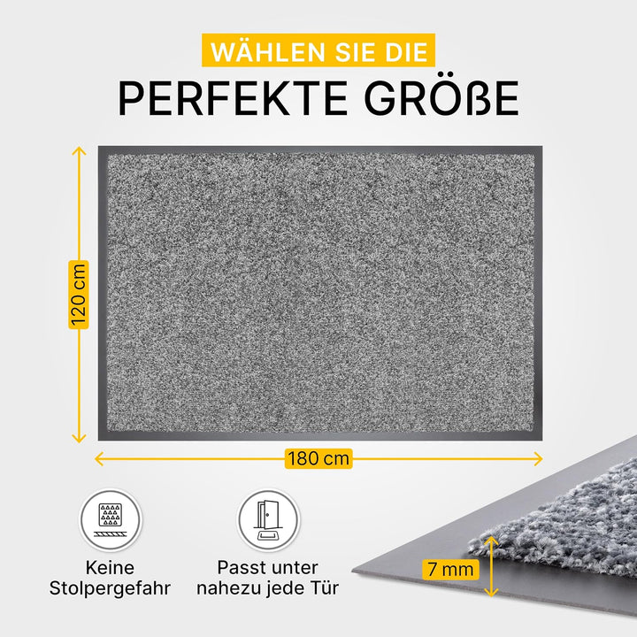 Entrando Fussmatte 120x180 cm – rutschfest &amp; waschbar, flach &amp; wetterfest – Schmutzfangmatte für Inn