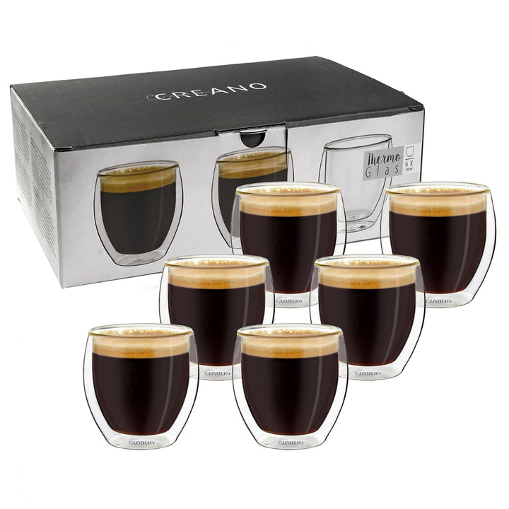 Creano doppelwandige Espresso-Gläser, 6er-Set 80ml, Mokkatassen, Espressogläser, Thermo-Gläser mit S