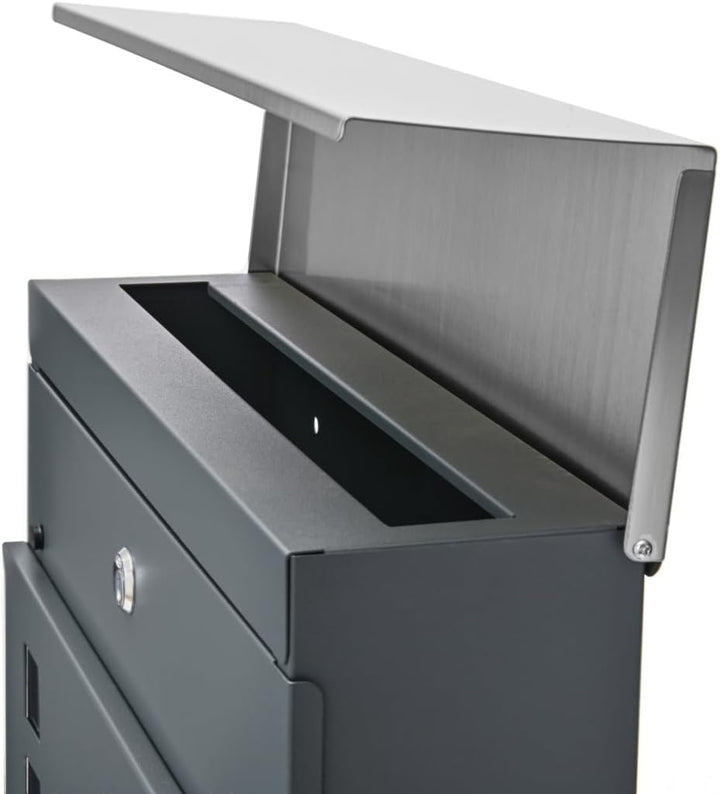 Verda Briefkasten mit Zeitungsfach, Anthrazit, 37 x 37 x 11cm, 2X Schlüssel, Postkasten Designer Wan