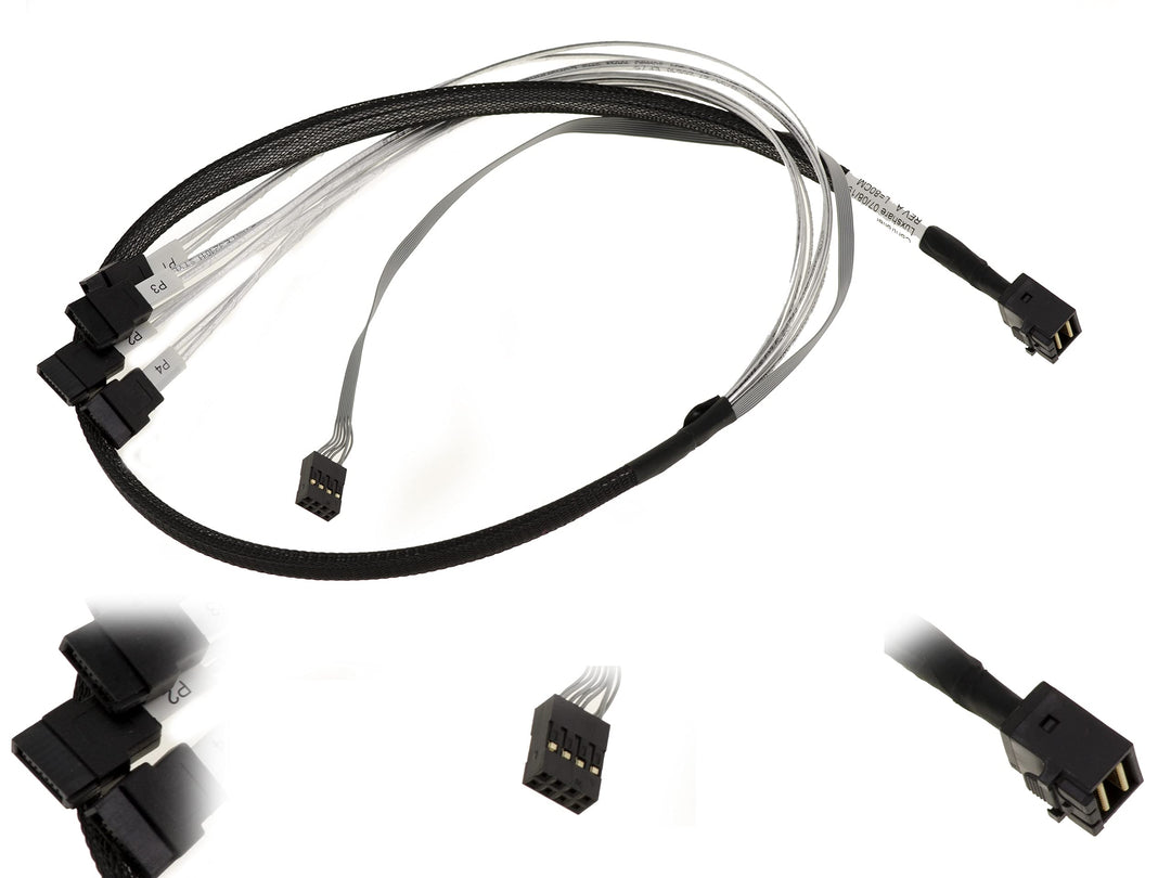 KALEA-INFORMATIQUE MiniSAS SAS-Kabel SFF-8643 zu 4 SATA-Ports mit Sideband-Stecker. Länge 100cm SFF8