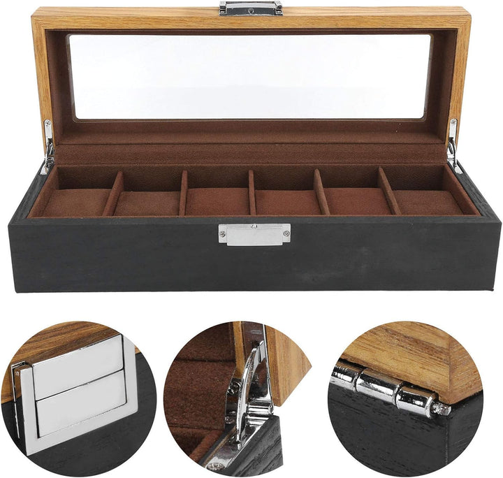 Zerodis Uhrenbox, Uhrenbox Massivholz 6 Slot Display Aufbewahrungskoffer Einfacher Klassischer Vinta