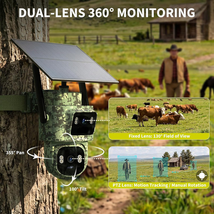 Lemnoi 4G Solar Wildkamera mit Automatische Verfolgung, 2K Nachtsicht 2 Stück, 2 Stück