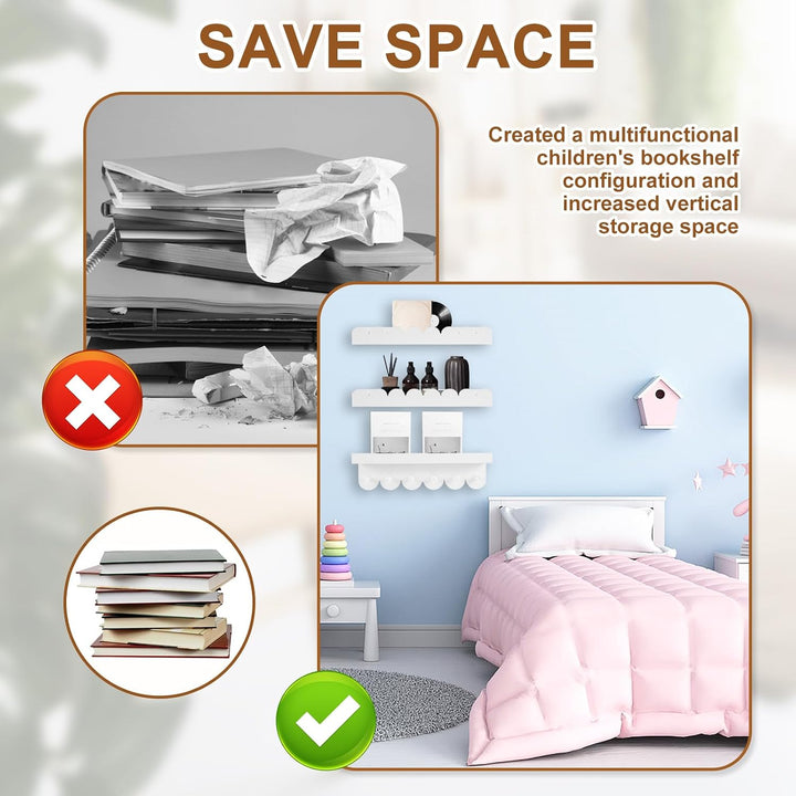 3 Stück Schwebendes Regal 40cm Kinderzimmer Bücherregal Scalloped Regale Holz Bücherregal Kinder Wan