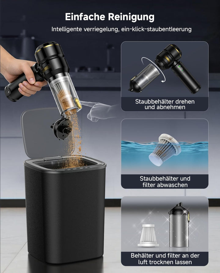 Handstaubsauger, 26000Pa Akku Staubsauger Kabellos mit LCD Display Schwarz, Schwarz