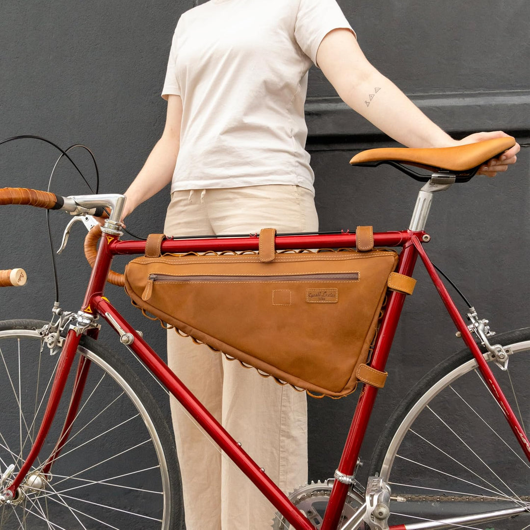 Gusti Fahrradtasche Leder - Roger V. Rahmentasche Ledertasche Vintage Look Fahrradzubehör Braun